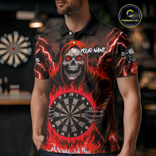 Load image into Gallery viewer, Red Grim Reaper Thunder Lightning Mens Dart Shirts Custom Flame Dart Jerseys Team Polo &amp; 1/4 Zip TDM5175
