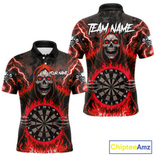 Load image into Gallery viewer, Red Grim Reaper Thunder Lightning Mens Dart Shirts Custom Flame Dart Jerseys Team Polo &amp; 1/4 Zip TDM5175