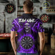 Load image into Gallery viewer, Purple Grim Reaper Thunder Lightning Men Dart Shirts Custom Flame Dart Jerseys Team Polo &amp; 1/4 Zip TDM5176