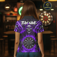 Load image into Gallery viewer, Purple Grim Reaper Thunder Lightning Women Dart Shirts Custom Flame Dart Jerseys Team Polo &amp; 1/4 Zip TDM5176