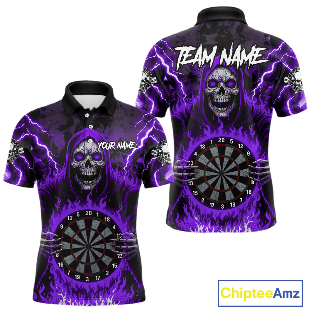 Purple Grim Reaper Thunder Lightning Men Dart Shirts Custom Flame Dart Jerseys Team Polo & 1/4 Zip TDM5176