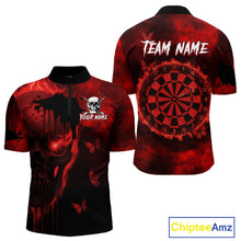 Load image into Gallery viewer, Black And Red Grunge Skull Butterflies Darts Shirt For Men Custom Darts Jersey Team Polo &amp; 1/4 Zip TDM4992