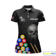 Load image into Gallery viewer, Personalized Grunge Skull Billiard Shirt For Women Custom Pool Team Jersey Polo &amp; 1/4 Zip TDM5920