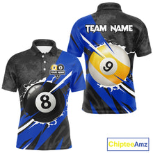 Load image into Gallery viewer, Black And Blue 8 Ball &amp; 9 Ball Billiard Shirt For Men Custom Pool Jersey, Billiard Team Shirts TDM5020