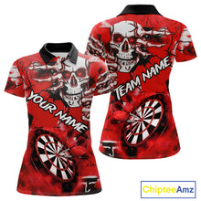 Load image into Gallery viewer, Personalized Red Grunge Skull Darts Shirt For Women Custom Darts Team Jersey Polo &amp; Quarter Zip TDM5028