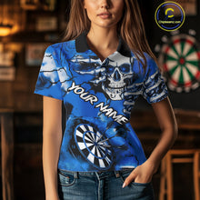 Load image into Gallery viewer, Personalized Blue Grunge Skull Darts Shirt For Women Custom Darts Team Jersey Polo &amp; Quarter Zip TDM5029