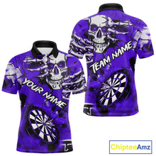 Load image into Gallery viewer, Personalized Purple Grunge Skull Darts Shirt For Men Custom Darts Team Jersey Polo &amp; Quarter Zip TDM5030