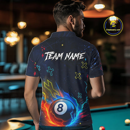 Funny Neon 8 Ball Billiard Shirt For Men Custom Navy Blue Pool Team Shirt Polo & 1/4 Zip TDM5491