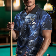Load image into Gallery viewer, Blue Grim Reaper Lightning Billiard Shirt For Men Custom Skull Pool Team Jersey Polo &amp; 1/4 Zip TDM5963