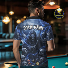 Load image into Gallery viewer, Blue Grim Reaper Lightning Billiard Shirt For Men Custom Skull Pool Team Jersey Polo &amp; 1/4 Zip TDM5963