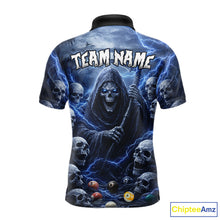 Load image into Gallery viewer, Blue Grim Reaper Lightning Billiard Shirt For Men Custom Skull Pool Team Jersey Polo &amp; 1/4 Zip TDM5963