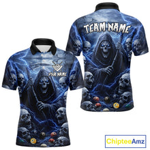 Load image into Gallery viewer, Blue Grim Reaper Lightning Billiard Shirt For Men Custom Skull Pool Team Jersey Polo &amp; 1/4 Zip TDM5963