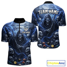Load image into Gallery viewer, Blue Grim Reaper Lightning Billiard Shirt For Men Custom Skull Pool Team Jersey Polo &amp; 1/4 Zip TDM5963