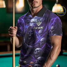 Load image into Gallery viewer, Purple Grim Reaper Lightning Billiard Shirt For Men Custom Skull Pool Team Jersey Polo &amp; 1/4 Zip TDM5964