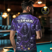 Load image into Gallery viewer, Purple Grim Reaper Lightning Billiard Shirt For Men Custom Skull Pool Team Jersey Polo &amp; 1/4 Zip TDM5964