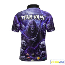Load image into Gallery viewer, Purple Grim Reaper Lightning Billiard Shirt For Men Custom Skull Pool Team Jersey Polo &amp; 1/4 Zip TDM5964
