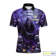 Load image into Gallery viewer, Purple Grim Reaper Lightning Billiard Shirt For Men Custom Skull Pool Team Jersey Polo &amp; 1/4 Zip TDM5964