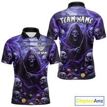 Load image into Gallery viewer, Purple Grim Reaper Lightning Billiard Shirt For Men Custom Skull Pool Team Jersey Polo &amp; 1/4 Zip TDM5964