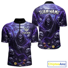 Load image into Gallery viewer, Purple Grim Reaper Lightning Billiard Shirt For Men Custom Skull Pool Team Jersey Polo &amp; 1/4 Zip TDM5964