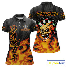 Load image into Gallery viewer, Black And Orange Custom Fire Flame Skull Darts Shirt For Women, Darts Jersey Team Polo &amp; 1/4 Zip TDM5057