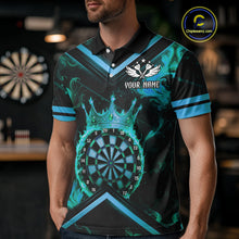Load image into Gallery viewer, Black And Turquoise Dartboard Crown Darts Shirt For Men Custom Dart Jerseys Team Polo &amp; 1/4 Zip TDM5280