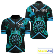 Load image into Gallery viewer, Black And Turquoise Dartboard Crown Darts Shirt For Men Custom Dart Jerseys Team Polo &amp; 1/4 Zip TDM5280