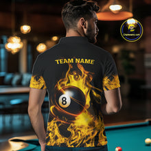Load image into Gallery viewer, Yellow Flaming American Flag 8 Ball Billiard Shirt For Men Custom Patriotic Pool Team Jersey TDM4843