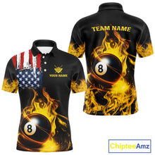 Load image into Gallery viewer, Yellow Flaming American Flag 8 Ball Billiard Shirt For Men Custom Patriotic Pool Team Jersey TDM4843