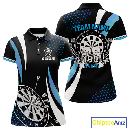 Funny Black And Blue 180 Darts Shirt For Women Custom Dartboard Jersey Team Polo & Quarter Zip TDM5088