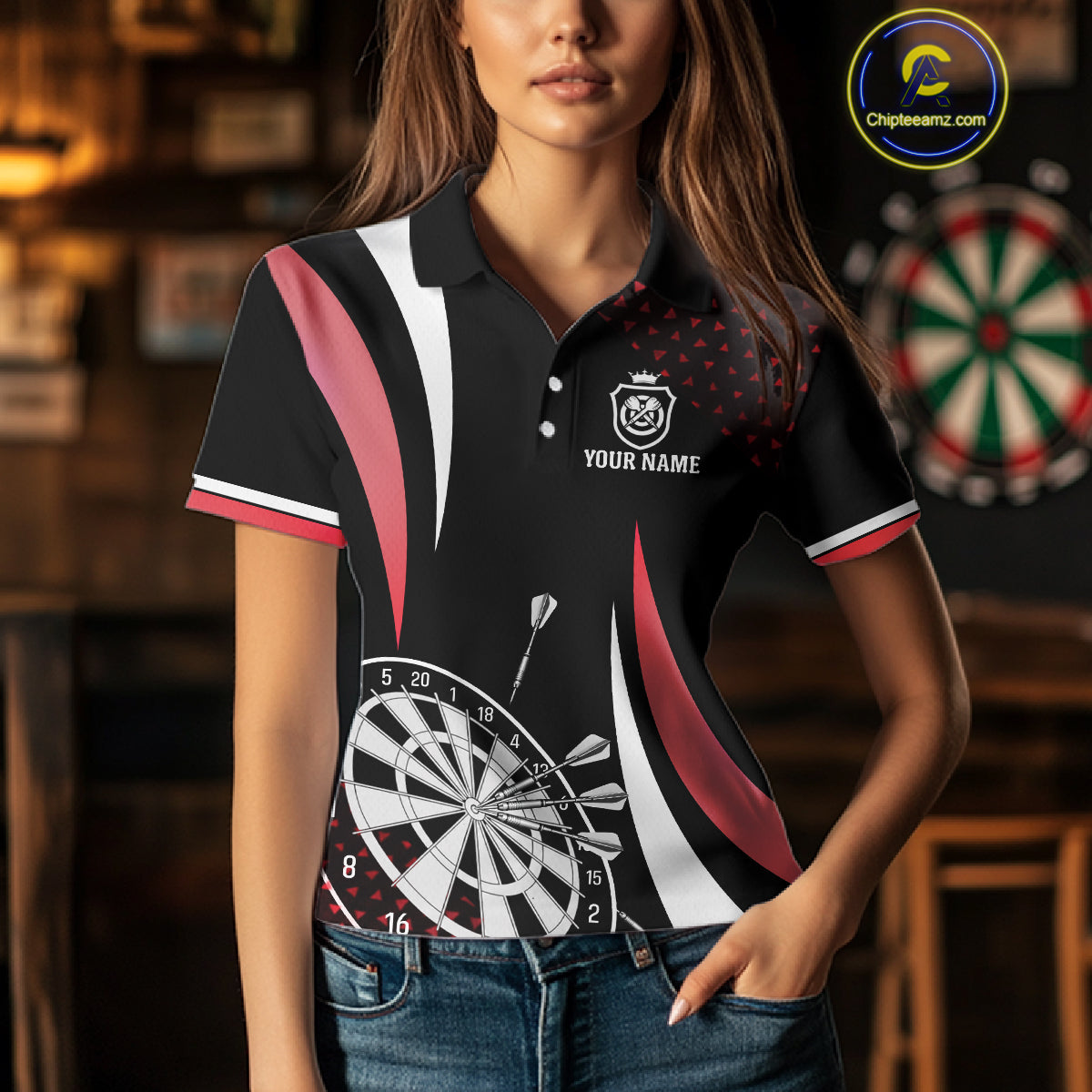 Funny Black And Red 180 Darts Shirt For Women Custom Dartboard Jersey Team Polo & Quarter Zip TDM5089