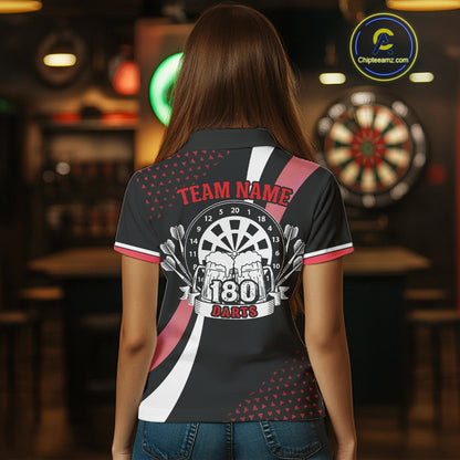 Funny Black And Red 180 Darts Shirt For Women Custom Dartboard Jersey Team Polo & Quarter Zip TDM5089