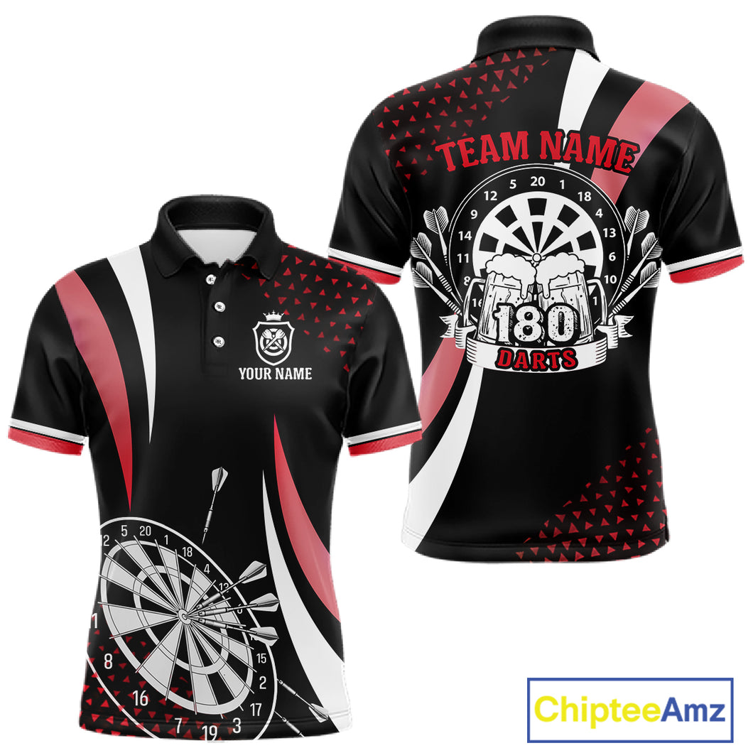 Funny Black And Red 180 Darts Shirt For Men Custom Dartboard Jersey Team Polo & Quarter Zip TDM5089