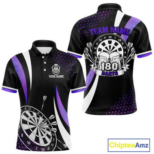 Funny Black And Purple 180 Darts Shirt For Men Custom Dartboard Jersey Team Polo & Quarter Zip TDM5090