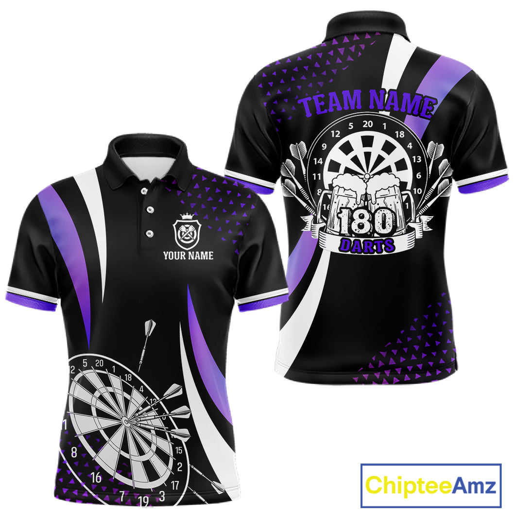 Funny Black And Purple 180 Darts Shirt For Men Custom Dartboard Jersey Team Polo & Quarter Zip TDM5090