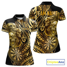 Load image into Gallery viewer, Black And Gold Custom Skull Darts Shirt For Women, Tribal Darts Team Jersey Polo &amp; Quarter Zip TDM5805