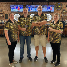 Load image into Gallery viewer, Black And Gold Custom Skull Darts Shirt For Women, Tribal Darts Team Jersey Polo &amp; Quarter Zip TDM5805