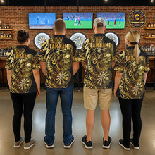 Load image into Gallery viewer, Black And Gold Custom Skull Darts Shirt For Women, Tribal Darts Team Jersey Polo &amp; Quarter Zip TDM5805