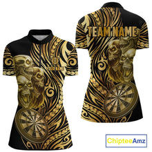 Load image into Gallery viewer, Black And Gold Custom Skull Darts Shirt For Women, Tribal Darts Team Jersey Polo &amp; Quarter Zip TDM5805