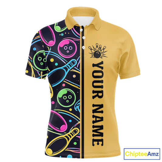 Personalized Funny Neon Bowing Shirt For Men, Retro Bowling Team Jersey Polo & 1/4 Zip | Yellow TDM6186