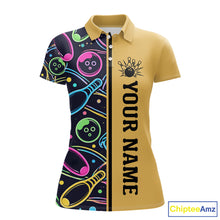 Load image into Gallery viewer, Personalized Funny Neon Bowing Shirt For Women, Retro Bowling Team Jersey Polo &amp; 1/4 Zip | Yellow TDM6186