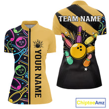 Load image into Gallery viewer, Personalized Funny Neon Bowing Shirt For Women, Retro Bowling Team Jersey Polo &amp; 1/4 Zip | Yellow TDM6186