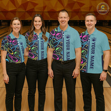 Load image into Gallery viewer, Personalized Funny Neon Bowing Shirt For Women, Retro Bowling Team Jersey Polo &amp; 1/4 Zip | Teal TDM6187