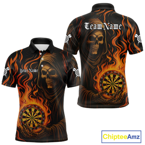 Personalized Flaming Grim Reaper Darts Shirt For Men Custom Dart Jersey Funny Halloween Dart Gift TDM4909