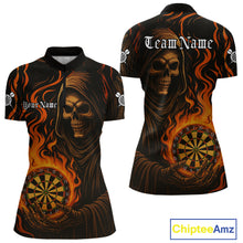 Load image into Gallery viewer, Personalized Flaming Grim Reaper Darts Shirt For Women Custom Dart Jersey Funny Halloween Dart Gift TDM4909