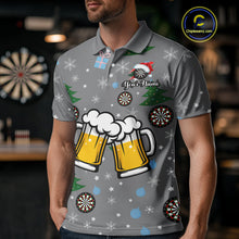 Load image into Gallery viewer, Funny Santa And Beer Christmas Darts Polo &amp; 1/4 Zip For Men Custom Xmas Darts Shirt, Darts Gift TDM4911