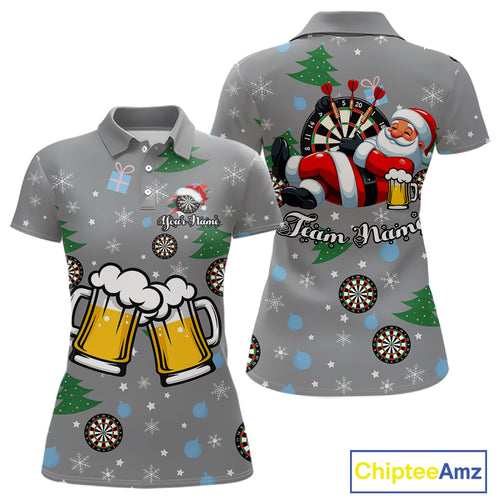 Funny Santa And Beer Christmas Darts Polo & 1/4 Zip For Women Custom Xmas Darts Shirt, Darts Gift TDM4911