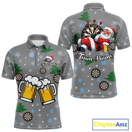 Funny Santa And Beer Christmas Darts Polo & 1/4 Zip For Men Custom Xmas Darts Shirt, Darts Gift TDM4911