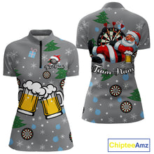 Load image into Gallery viewer, Funny Santa And Beer Christmas Darts Polo &amp; 1/4 Zip For Women Custom Xmas Darts Shirt, Darts Gift TDM4911
