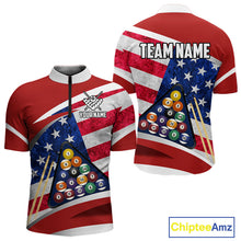 Load image into Gallery viewer, Personalized American Flag Billiard Shirt For Men Custom Patriotic Pool Team Jersey Polo &amp; 1/4 Zip TDM5610