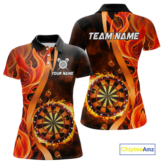 Orange Flaming Dartboard Golden Darts Shirt For Women Custom Darts Jersey Team Polo & 1/4 Zip TDM5351